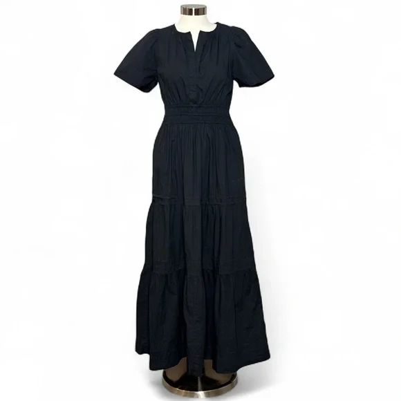 ANTHROPOLOGIE BLACK SOMERSET SHORT SLEEVE MAXI DRESS - Picture 2 of 13